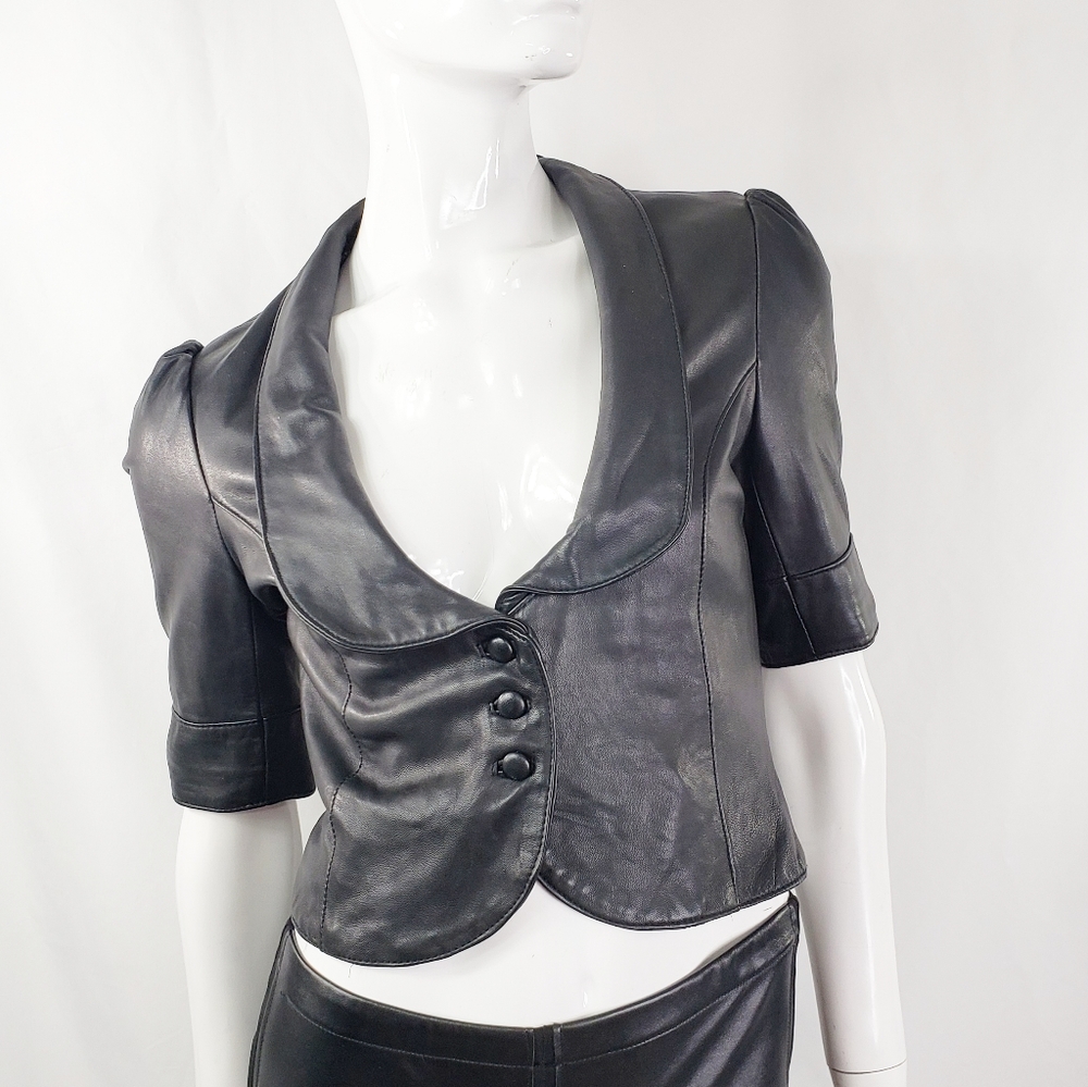MARCIANO Cropped Short Real Leather Top Jac